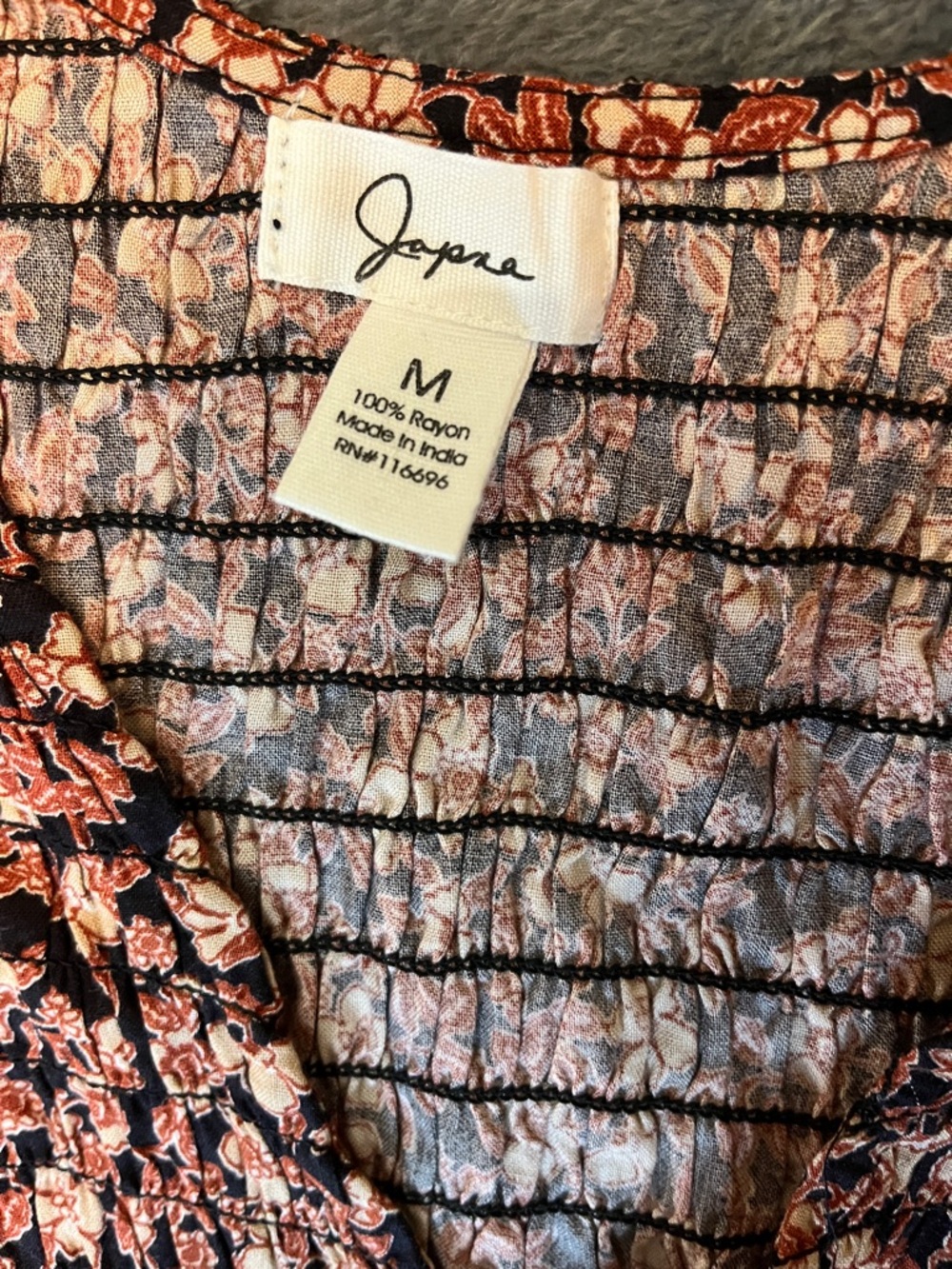 Japna Black Top with Rust Floral Print and V-Neckline - Picture 2 of 6
